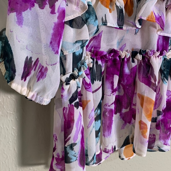 Misa Los Angeles Women’s Floral Tiered Ruffle Blouse Pink Parisian chic Boho S - Picture 3 of 9